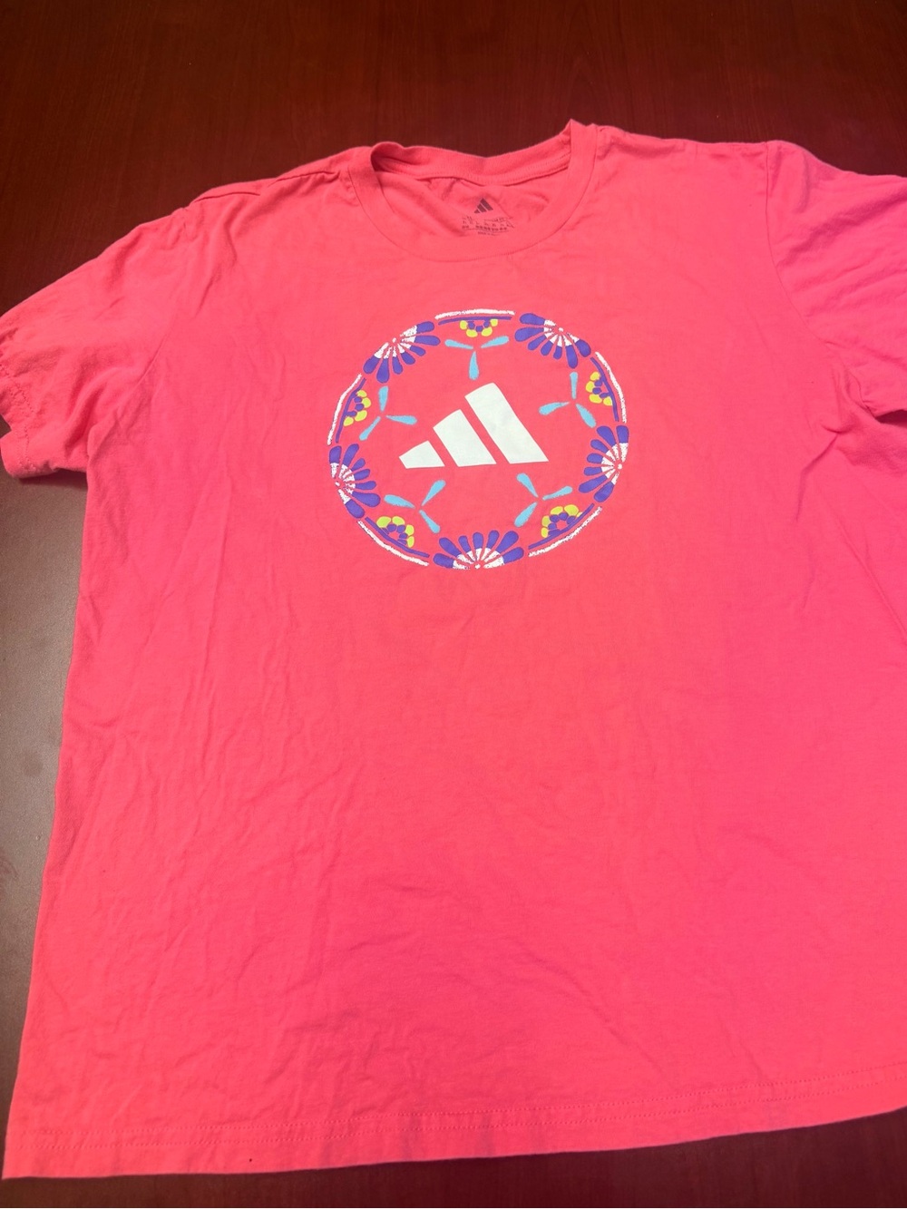 adidas Men’s Hot Pink Short Sleeve Tee with Floral Logo